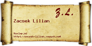 Zacsek Lilian névjegykártya